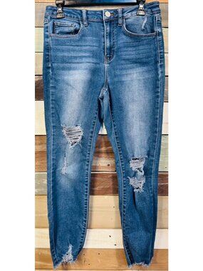 SO VINTAGE VIBE High Rise Ankle Super Skinny Slim Distressed Blue Jeans  11/30W